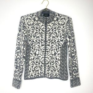 Icelandic Designs Angora Blend Fair-isle Floral Zip Front Cardigan Sweater Small